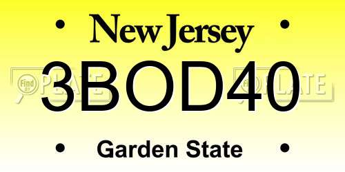 3BOD40 New Jersey License Plate
