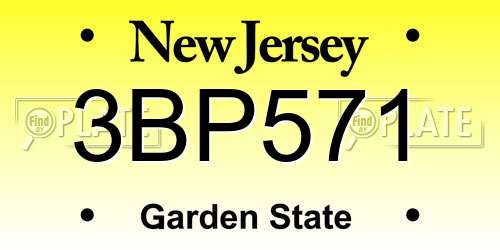 3BP571 New Jersey License Plate