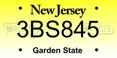 3BS845 New Jersey License Plate
