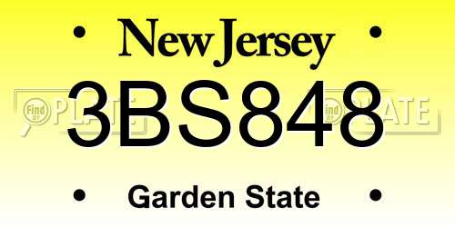 3BS848 New Jersey License Plate