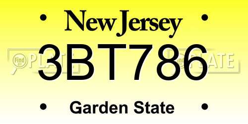 3BT786 New Jersey License Plate