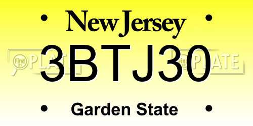 3BTJ30 New Jersey License Plate