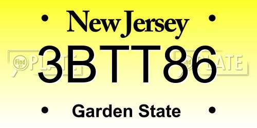3BTT86 New Jersey License Plate