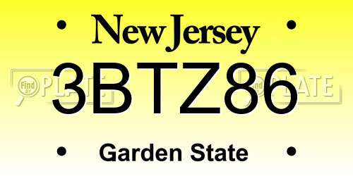 3BTZ86 New Jersey License Plate