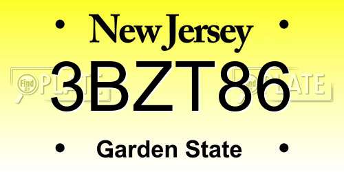 3BZT86 New Jersey License Plate