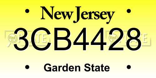 3CB4428 New Jersey License Plate