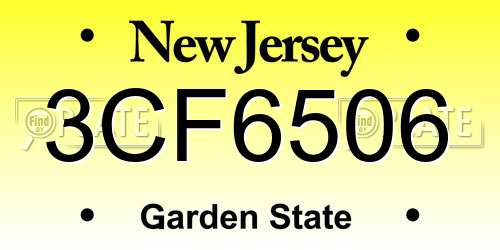 3CF6506 New Jersey License Plate