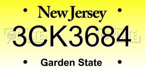 3CK3684 New Jersey License Plate