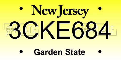 3CKE684 New Jersey License Plate