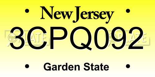 3CPQ092 New Jersey License Plate