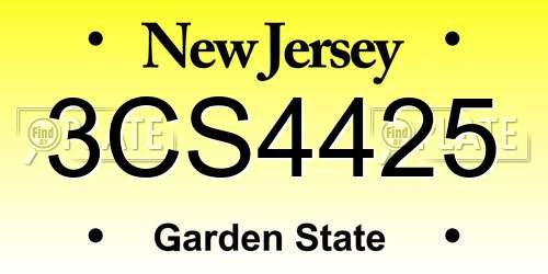 3CS4425 New Jersey License Plate