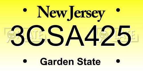 3CSA425 New Jersey License Plate