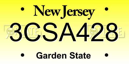 3CSA428 New Jersey License Plate