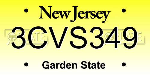 3CVS349 New Jersey License Plate