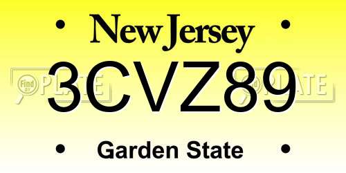 3CVZ89 New Jersey License Plate