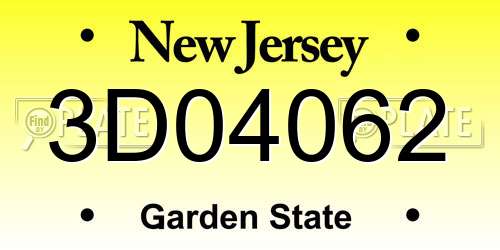 3D04062 New Jersey License Plate