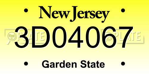 3D04067 New Jersey License Plate