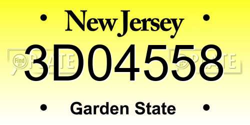 3D04558 New Jersey License Plate
