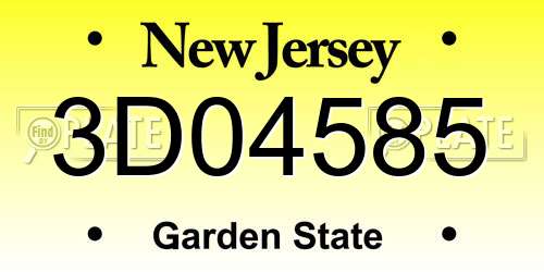 3D04585 New Jersey License Plate