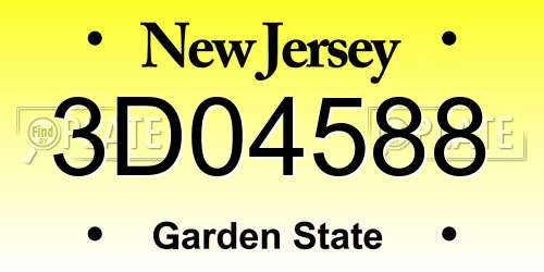 3D04588 New Jersey License Plate