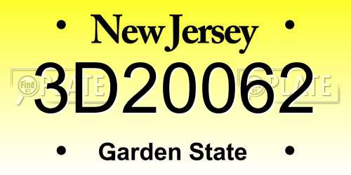 3D20062 New Jersey License Plate