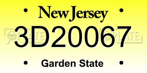 3D20067 New Jersey License Plate