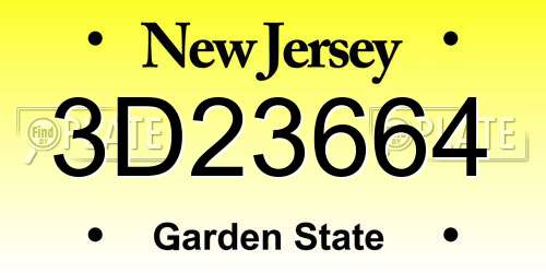 3D23664 New Jersey License Plate