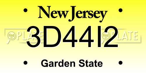 3D44I2 New Jersey License Plate