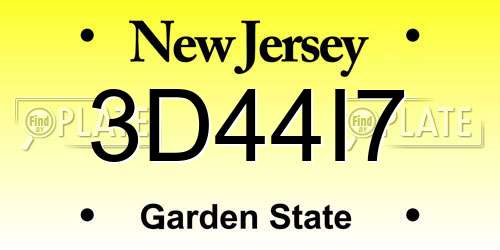 3D44I7 New Jersey License Plate