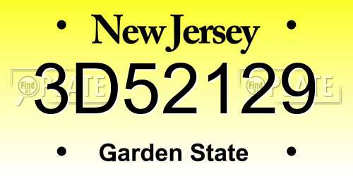 3D52129 New Jersey License Plate