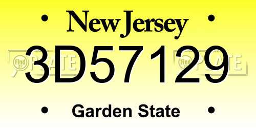 3D57129 New Jersey License Plate