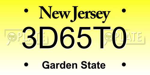 3D65T0 New Jersey License Plate