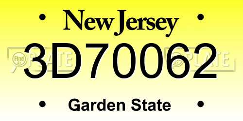 3D70062 New Jersey License Plate