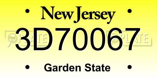 3D70067 New Jersey License Plate