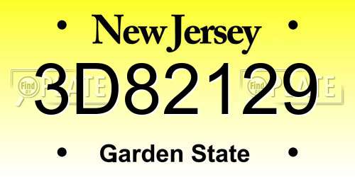 3D82129 New Jersey License Plate