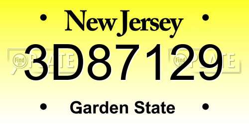 3D87129 New Jersey License Plate