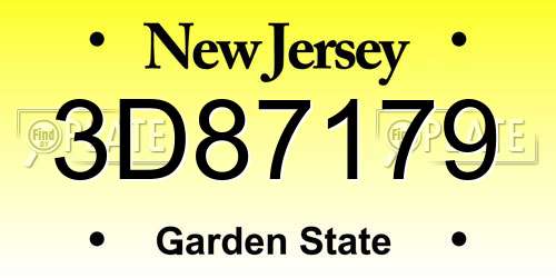 3D87179 New Jersey License Plate