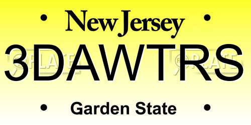 3DAWTRS New Jersey License Plate