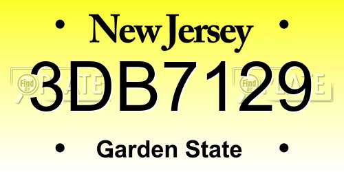 3DB7129 New Jersey License Plate