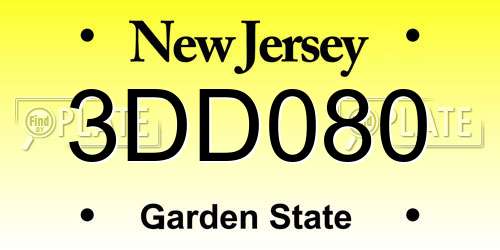 3DD080 New Jersey License Plate