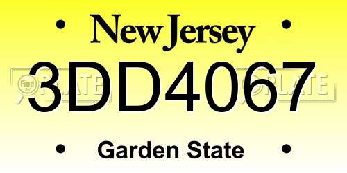 3DD4067 New Jersey License Plate