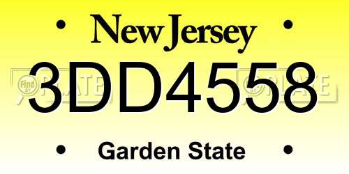 3DD4558 New Jersey License Plate