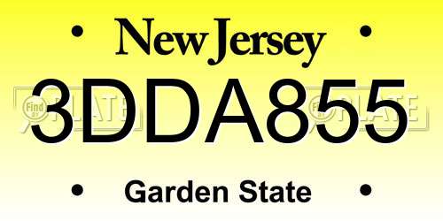 3DDA855 New Jersey License Plate