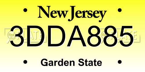 3DDA885 New Jersey License Plate