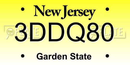 3DDQ80 New Jersey License Plate