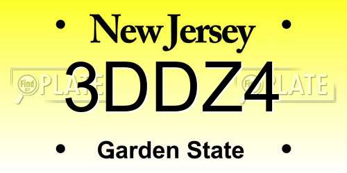 3DDZ4 New Jersey License Plate
