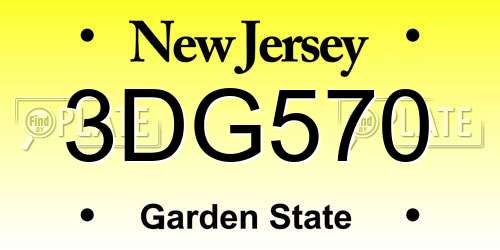 3DG570 New Jersey License Plate
