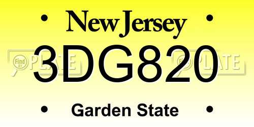 3DG820 New Jersey License Plate