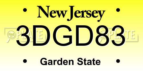 3DGD83 New Jersey License Plate