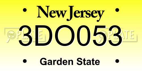 3DO053 New Jersey License Plate